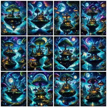 Дерево Алмазная вышивка Дом Стразы Картина Пейзаж Фэнтези Наборы для рисования Вышивка крестом Мозаика Луна Настенное искусство Full Round 20x30CM