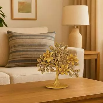 Дерево-экспонат - Декор для дома - Подарок на удачу Васту и Фэншуй - Лучшее украшение стола в гостиной с антикварной полировкой (золотой)