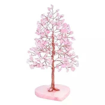 Дерево бонсай из розового кварца с основой в форме сердца и драгоценными камнями по фен-шуй с целебными кристаллами — образец домашнего и офисного декора — подарок на новоселье