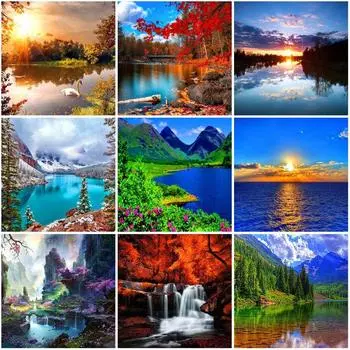 Дерево DIY 5D алмазная живопись полный круглый дрель пейзаж горы Алмазная вышивка мозаика пейзаж искусство наборы украшения дома Full Round 20x20CM