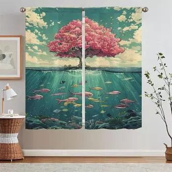 Дерево и Рыба Современное украшение для дома Плотные шторы для детской комнаты Слепые белые шторы по акции Бесплатная доставка Щупальца W50xH70cmx2pcs-CL