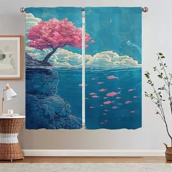 Дерево и Рыба Таможня Бесплатная Доставка Товары Короткие Шторы Для Гостиной Элегантные Шторы Шторы Тень Шторы W50xH70cmx2pcs-CL
