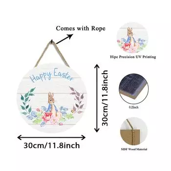 Дерево Пасхальный приветственный знак для входной двери Пасхальная дверь Знак Украшение Дверь Висячий знак Круглый передний крыльцо Домашние украшения D