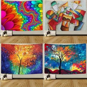 Дерево жизни Абстрактная картина маслом Гобелен Офис Гостиная Украшение Дома Настенный гобелен 100x75cm