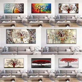 Дерево жизни Густава Климта Пейзаж Настенная живопись Холст Скандинавские постеры и принты Современное настенное искусство Картина для гостиной 20x40cm