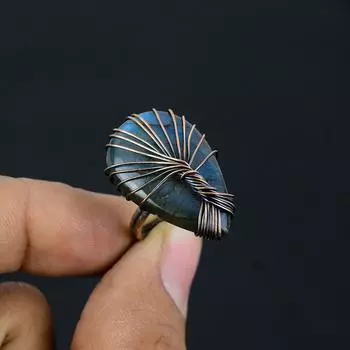 Дерево Жизни Лабрадорит Драгоценный Камень Медная Проволока Обернутая Ювелирное Кольцо Ручной Работы Для Нее 4 синий