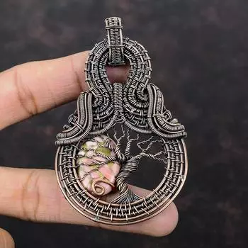 Дерево жизни Медный розовый опаловый кулон, обернутый медной проволокой, ювелирные изделия из драгоценных камней, кулон ручной работы с камнем по дате рождения, медные ювелирные изделия, подарок для женщин