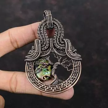 Дерево жизни Медный рубиновый кулон цоизит Медная проволока обернутая подвеска драгоценный камень подвеска ручной работы из меди подарок для него абсолютно новые ювелирные изделия