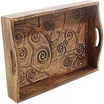 Дерево жизни резной деревянный поднос для завтрака с ручкой для чая закуски десерта кухонная столовая посуда аксессуары
