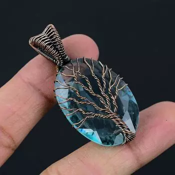 Дерево жизни швейцарский голубой топаз драгоценный камень медная проволока обруч ювелирные изделия для подарка 2.05 синий