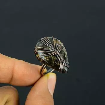 Дерево жизни Turitella Fossil Gemstone Медная проволока, обернутая ювелирным кольцом ручной работы для свадебного подарка, все размеры 4