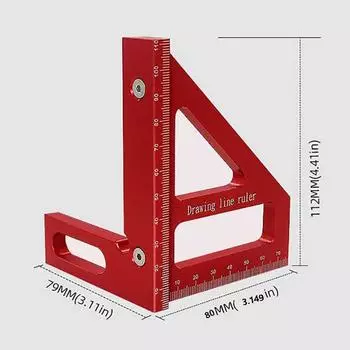 Деревообрабатывающая линейка 45°, линейка 90°, линейка для черчения, метрическая шкала, многофункциональная линейка с прямым углом, деревообрабатывающий инструмент из алюминиевого сплава One Size красный