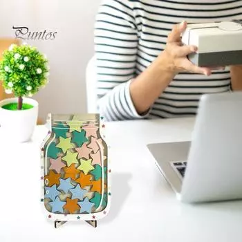 Деревянная банка для наград с 25 цветными звездами. Подставка для детей, учеников, поощрение достижений в поведении, система поощрений для учителей, родителей, класса. разноцветный