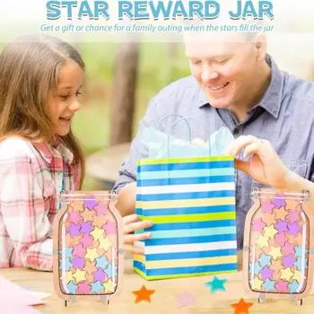 Деревянная банка для поощрений с 25 разноцветными звездами и цветами для детей и школьников, система диаграмм позитивного поведения, инструмент для управления домашним классом A