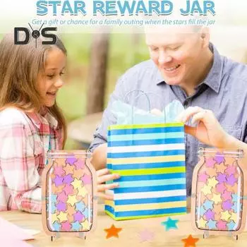 Деревянная банка для поощрений с 25 разноцветными звездами и цветами для детей и школьников, система диаграмм позитивного поведения, инструмент для управления домашним классом A