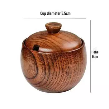 Деревянная банка для приправ «Кислый ююба» с крышкой, набор бутылочек для приправ, японская ретро-соленица для трансграничных приправ. Large