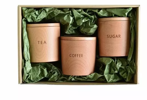 Деревянная банка TOUGEI из ротанга 250 мл для кофе, сахара, чая, набор из 3 предметов, деревянный контейнер для хранения (Подарок)