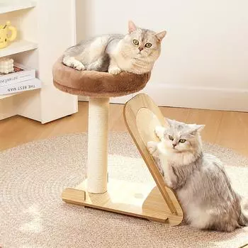 Деревянная башня из кошачьего дерева с сизалевой когтеточкой для кошек для домашних кошек. Маленькие симпатичные современные кошачьи деревья. Мебель для котят с платформой для отдыха и качающимся мячом. 50*45.5*23.5cm