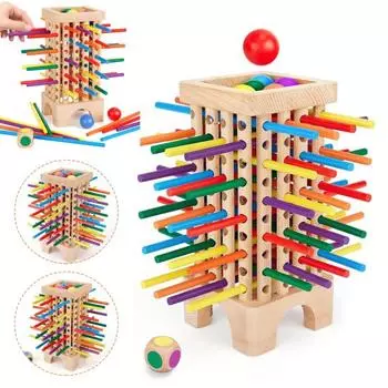 Деревянная башня из палочек, игрушка с 42 палочками, 6 шариками, игральными костями, развитие мелкой моторики, подсчет палочек, образовательная настольная игра для мальчиков и девочек, подарок