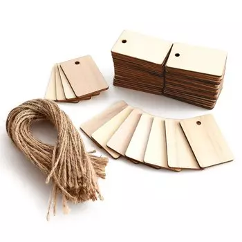 Деревянная бирка деревянная деталь прямоугольная доска чип DIY пеньковая веревка набор из 50 штук Pstyle. ПСТ-085