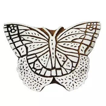 Деревянная блочная ткань с печатью бабочки ручной работы Дизайнерская текстильная марка Индия 4.8 x 3.2 x 1.1 Inches