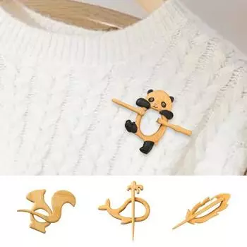 Деревянная брошь в виде животного Панда Лебедь Белка Свитера Шарфы Брошь Булавки Значки Мягкий на ощупь трикотажный аксессуар Whale