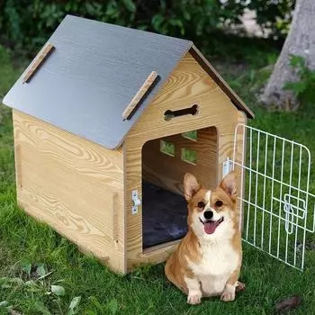 Деревянная будка для собак, клетка для собак, влагостойкая, на все времена года, универсальная, удобная, легко моющаяся, товары для животных, принадлежности 45X40X46CM светло-желтого