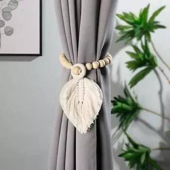 Деревянная бусина с кисточками, занавеска на подхвате в стиле бохо, элегантный деревенский фермерский дом, декор для гостиной, спальни, держатель для занавесок, держатель для дома, товары для дома S