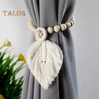 Деревянная бусина с кисточками, занавеска на подхвате в стиле бохо, элегантный деревенский фермерский дом, декор для гостиной, спальни, держатель для занавесок, держатель для дома, товары для дома S