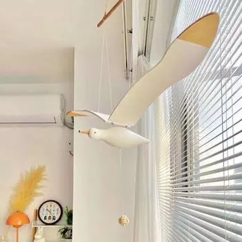 Деревянная чайка ручной работы, подвесной мобильный кулон, деревянный орнамент, домашний декор для потолка отеля, окон, балкона бежевый