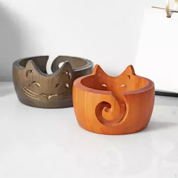 Деревянная чаша для пряжи диаметром 17 см. Креативный портативный органайзер-держатель темно-коричневого