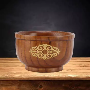 Деревянная чаша для риса из дерева жужуба, антиожоговая, изысканная, элегантная, круглая, деревянная миска для кухни, платина Gold Type