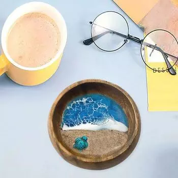 Деревянная чаша ручной работы для океана, панцирь черепахи, морская звезда, круглая декоративная чаша, брелок, кольцо, ювелирный держатель для ключей, украшение для тарелки, подарок для любовника моря Star