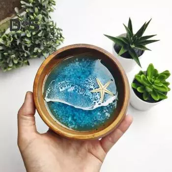 Деревянная чаша ручной работы для океана, панцирь черепахи, морская звезда, круглая декоративная чаша, брелок, кольцо, ювелирный держатель для ключей, украшение для тарелки, подарок для любовника моря Shell