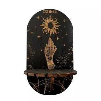 Деревянная черная хрустальная витрина, богемная ручная стойка, ведьмовская деревянная подвесная декоративная скоба и хрустальная каменная стойка чёрный