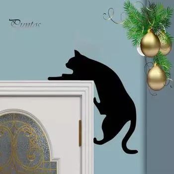 Деревянная черная кошка, дверной уголок, украшение, деревенский деревянный котенок, дверная рама, знак, передняя дверь, край, украшение, украшение для сиденья G
