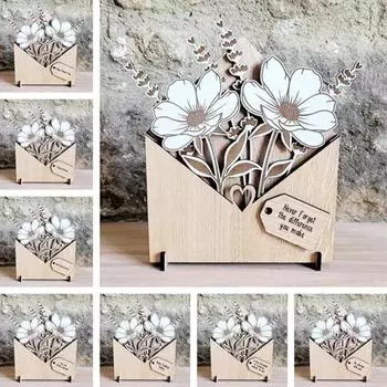 Деревянная цветочная открытка с подставками Экологичный персонализированный конверт Цветочная коробка Подарок на День матери