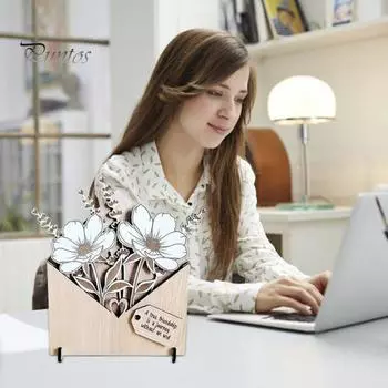 Деревянная цветочная открытка с подставками Экологичный персонализированный конверт Цветочная коробка Подарок на День матери F