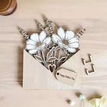 Деревянная цветочная открытка с подставками Экологичный персонализированный конверт Цветочная коробка Подарок на День матери