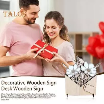 Деревянная цветочная вывеска «Букет в конверте», настольная вывеска с подставкой, деревенская настольная цветочная вывеска для украшения приставного столика на каминной полке