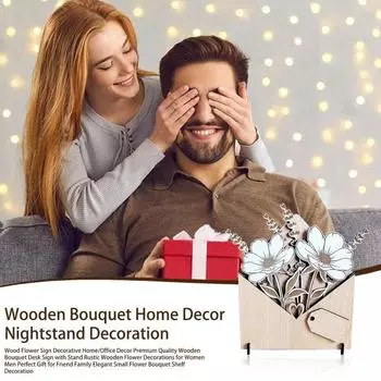 Деревянная цветочная вывеска «Букет в конверте», настольная вывеска с подставкой, деревенская настольная цветочная вывеска для украшения приставного столика на каминной полке