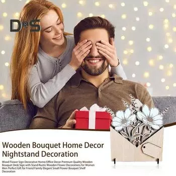 Деревянная цветочная вывеска «Букет в конверте», настольная вывеска с подставкой, деревенская настольная цветочная вывеска для украшения приставного столика на каминной полке