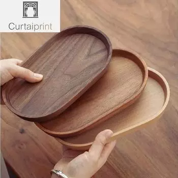 Деревянная десертная тарелка Посуда Круглая десертная тарелка из массива дерева Деревянный поднос в японском стиле Тарелка для закусок Тарелка с сухофруктами Чайный поднос светло-коричневого