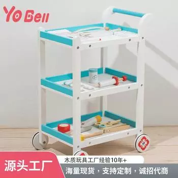 Деревянная детская симуляция, медицинская тележка для мальчиков и девочек, набор для инъекций со стетоскопом, медицинская тележка, детская игрушка белый