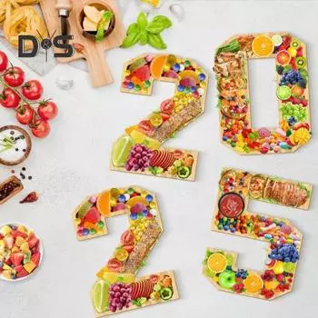 Деревянная доска для колбасных изделий 2025 г. Украшения для выпускного, заполняемые цифры, поднос для фруктов, сыра, овощей, конфет, тортов, праздничный Новый год S