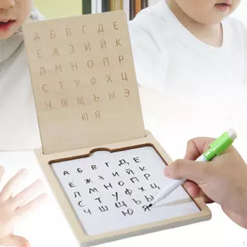 Деревянная доска для прописи букв Инструмент для практики письма Русский алфавит для обучения письму