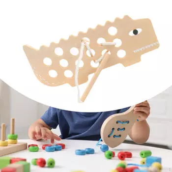 Деревянная доска для шнуровки Игрушка для продевания ниток Активность Сенсорные игрушки Обучающая игра для