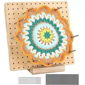 Деревянная доска для вязания крючком с 10 металлическими булавками и 5 иглами для вязания крючком 7.9 Inches