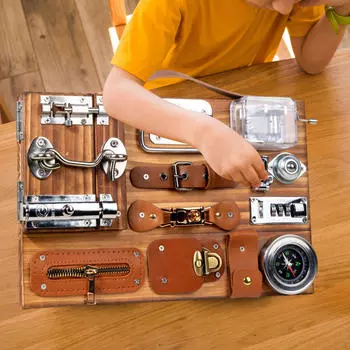 Деревянная доска для занятий доской доска для сенсорной деятельности, пряжка, молния, переключатель, музыкальная шкатулка для дошкольного обучения, деревянная