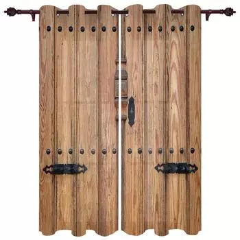Деревянная дверь амбара винтажная деревенская ретро-занавеска для окон для девочек, занавески для детской спальни, гостиной, кухни, двери, домашний декор, 2 шт. W50 X H130(CM)X2&Hook